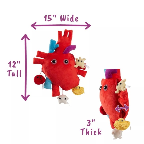 GIANTmicrobes Deluxe 15" Heart with Blood Cells Plush, Heart Stuffed Animal, - Picture 3 of 7